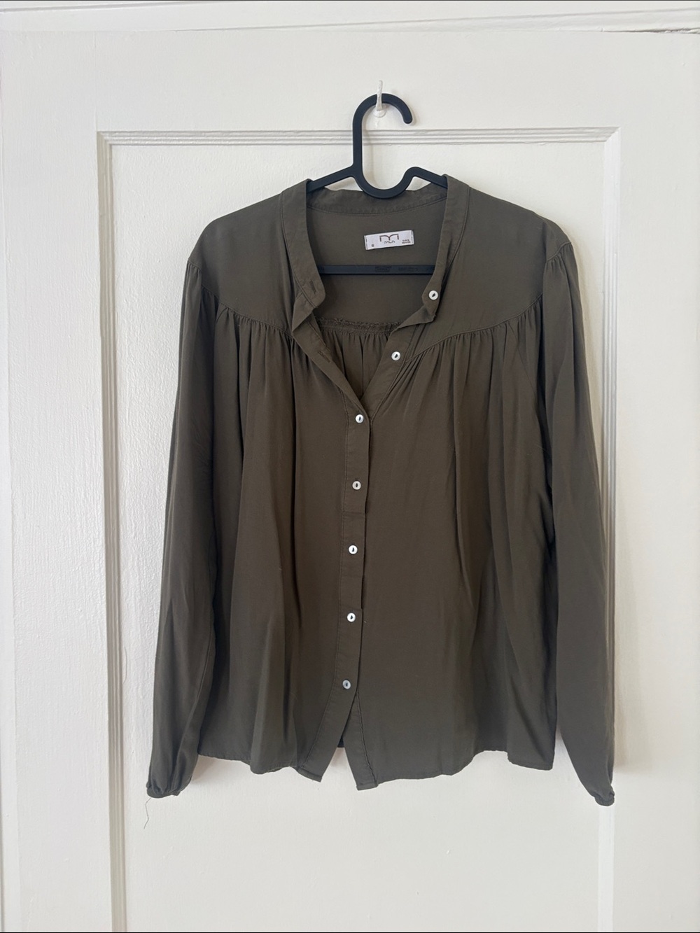 Mango Olive Green Button-Down Blouse